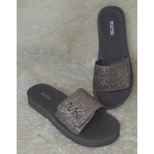 MK Michael Kors MK Platform Slide Sandals Gray / Silver Women Size US 8 NEW